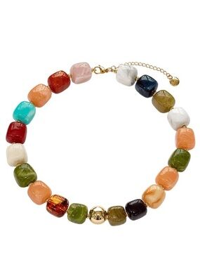 NEW Mayamar Chunky Beaded Boho Gold Layering Necklace Colorful